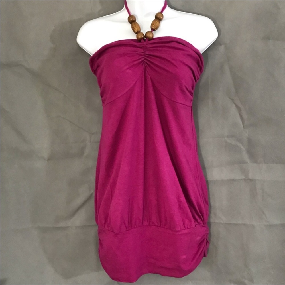 MODA Int. Fuchsia Pink Wood Bead Long Halter Top